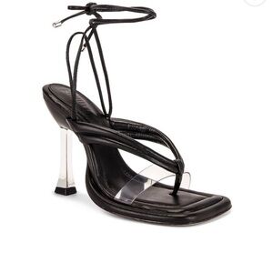 SCHUTZ S Meghan Black and Silver Strappy Heels